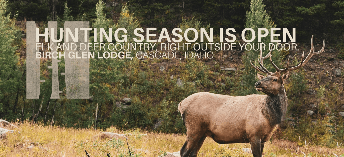Hunting season is open. Elk and deer country, right outside your door. Birch glen lodge, Cascade, Idaho